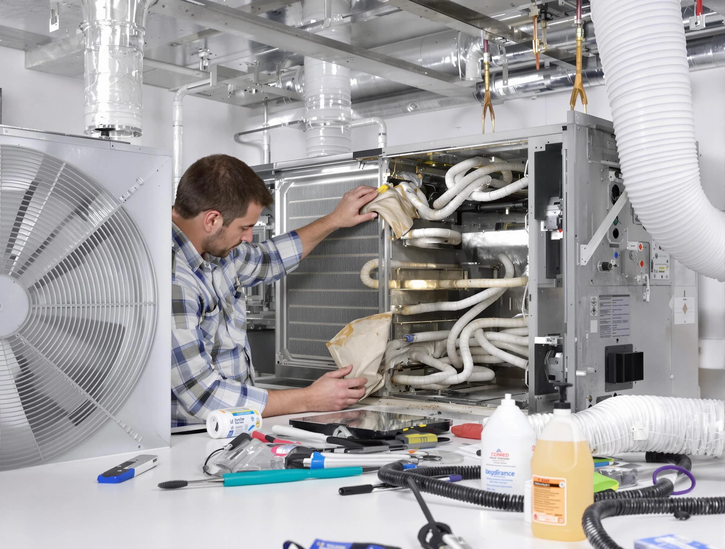 Hueytown Air Duct Cleaning specialist performing precision AC coil cleaning in Hueytown