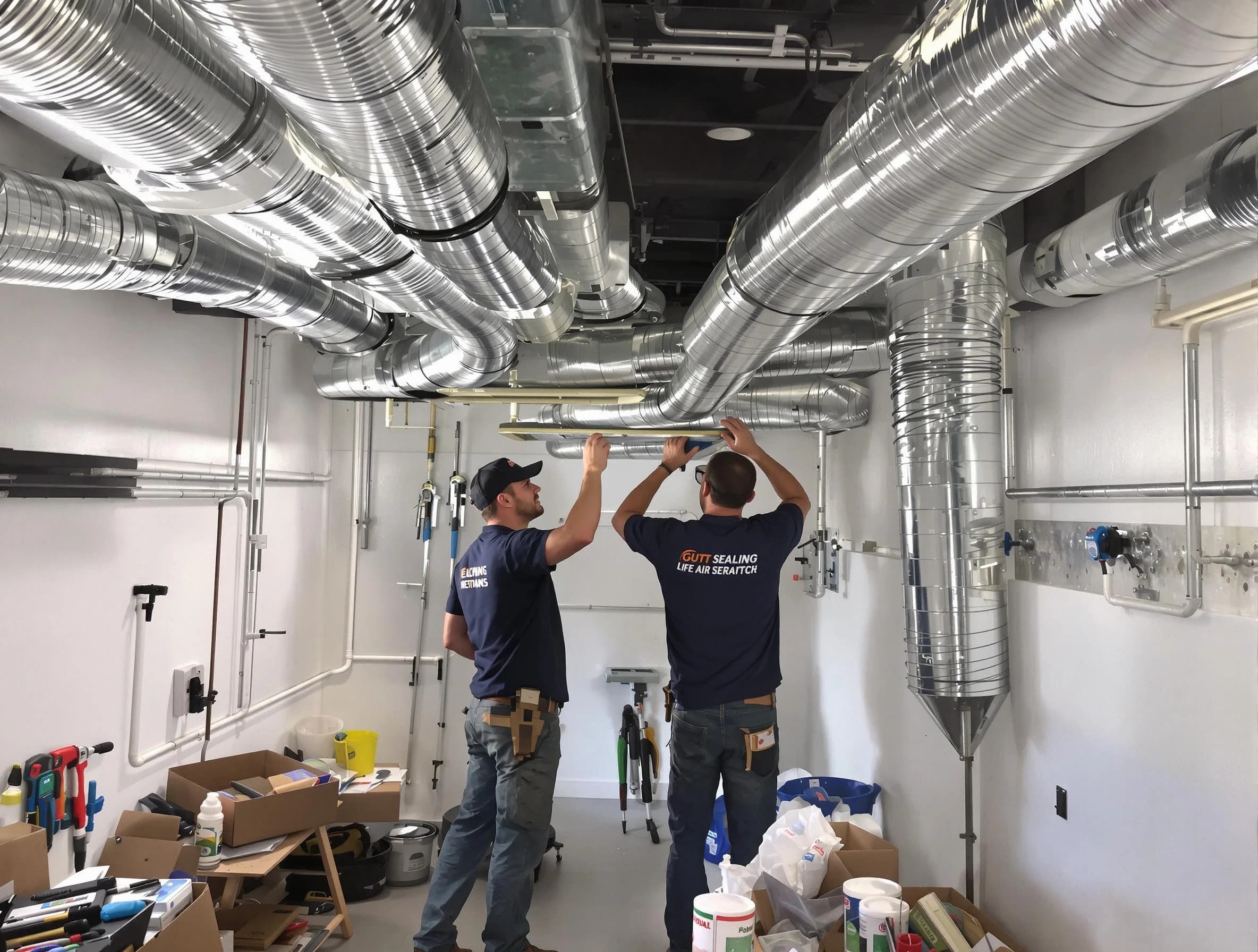 Hueytown Air Duct Cleaning technician applying professional duct sealing solutions in Hueytown