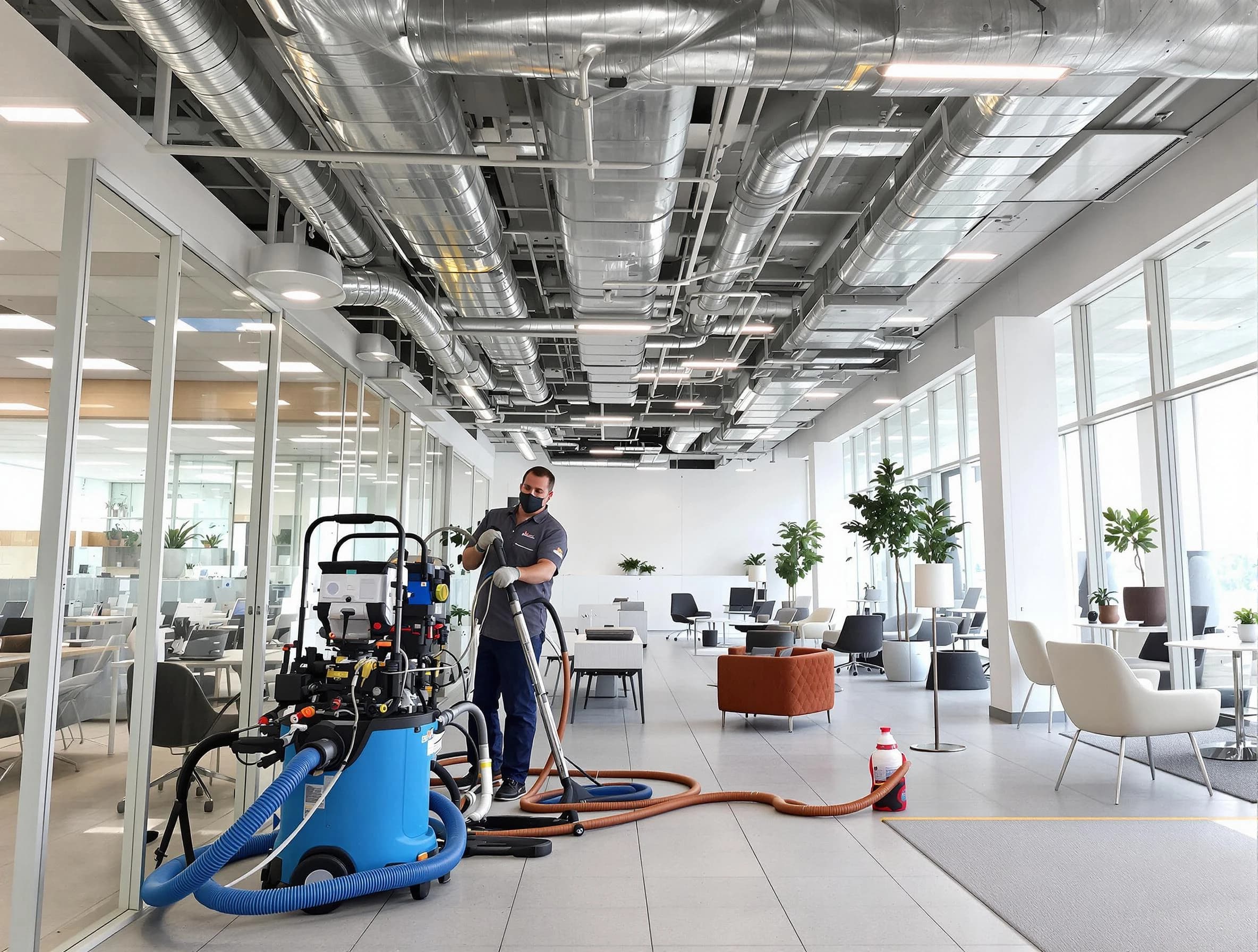 Hueytown Air Duct Cleaning team conducting comprehensive commercial duct cleaning at a business location in Hueytown