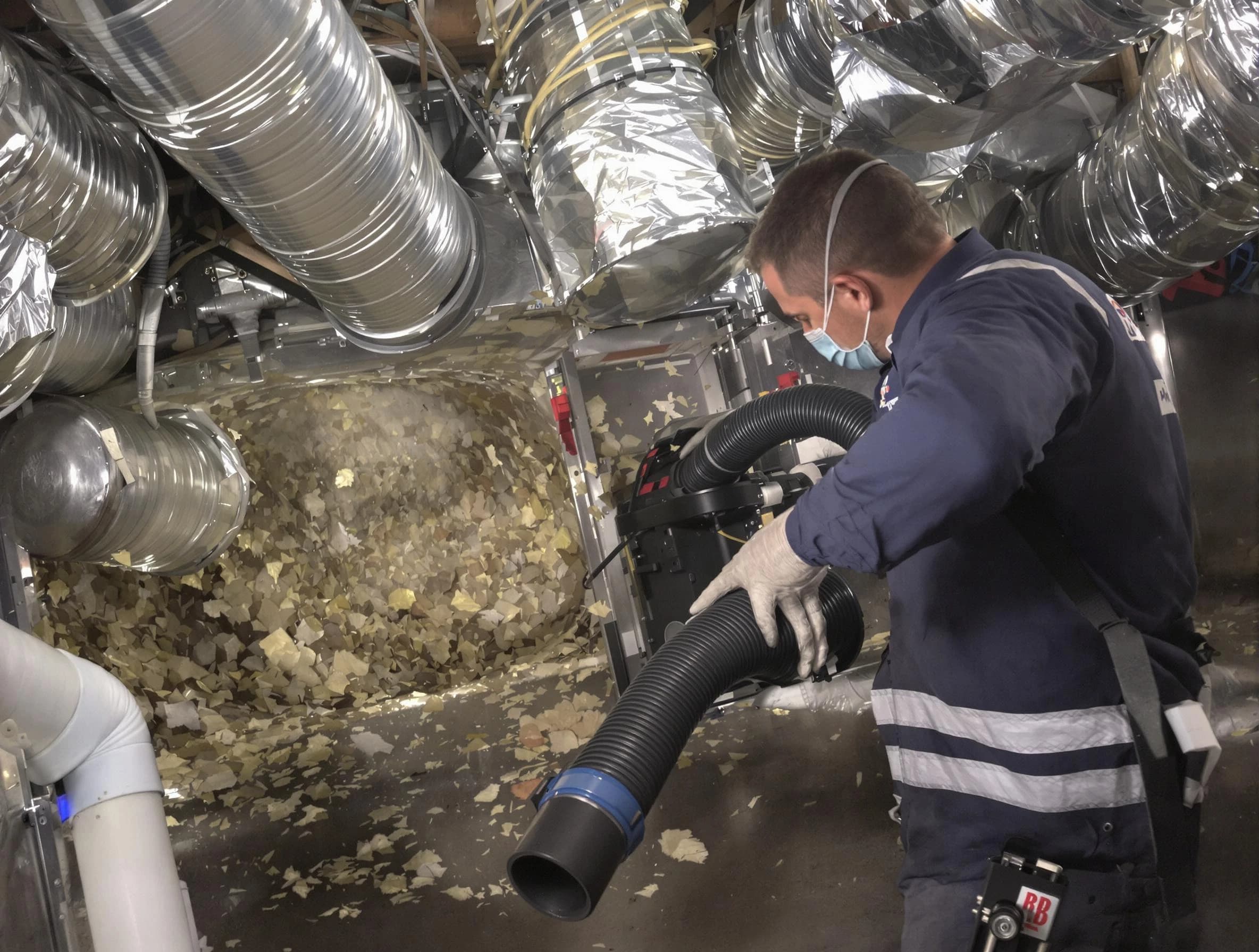 Hueytown Air Duct Cleaning specialist operating negative pressure cleaning equipment for thorough duct maintenance in Hueytown
